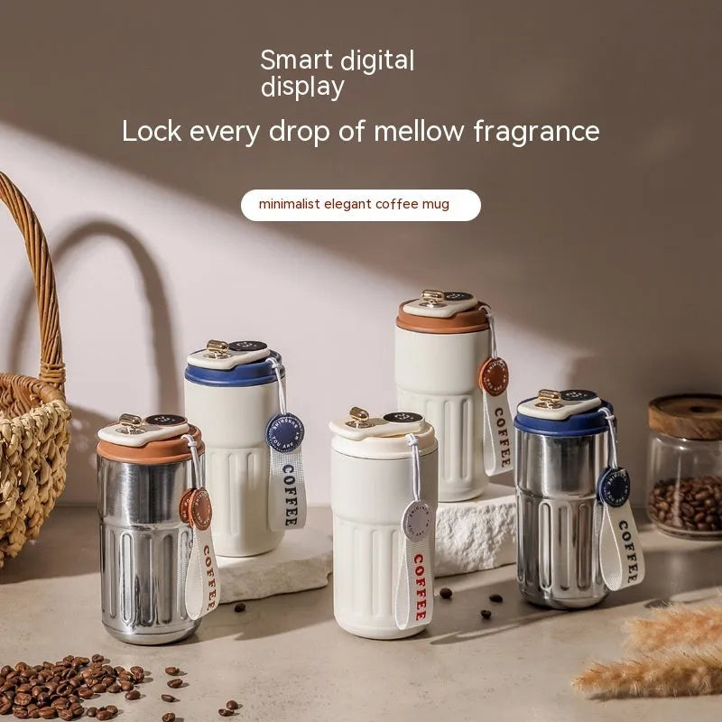450ml smart digital thermal bottle with temperature display and handle in stainless steel