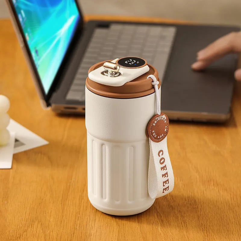 450ml smart digital thermal bottle with temperature display and handle in stainless steel
