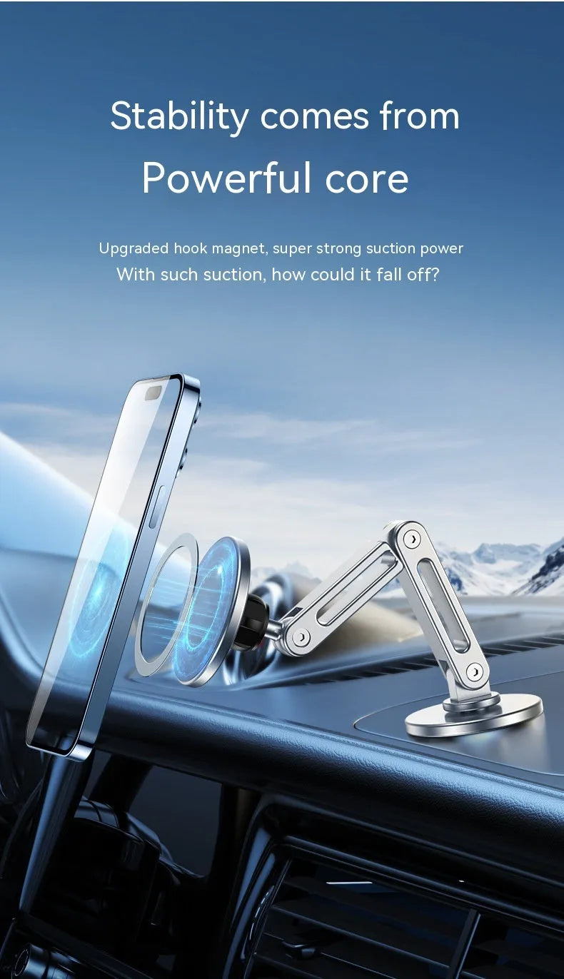 Magnetic car phone holder in moonlight silver or noble black, aluminium alloy, 360-degree rotating, 60x72x72mm