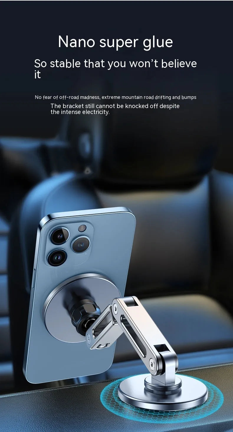Magnetic car phone holder in moonlight silver or noble black, aluminium alloy, 360-degree rotating, 60x72x72mm