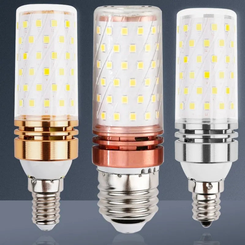 E14 12W LED corn light bulb showing three colour temperature options