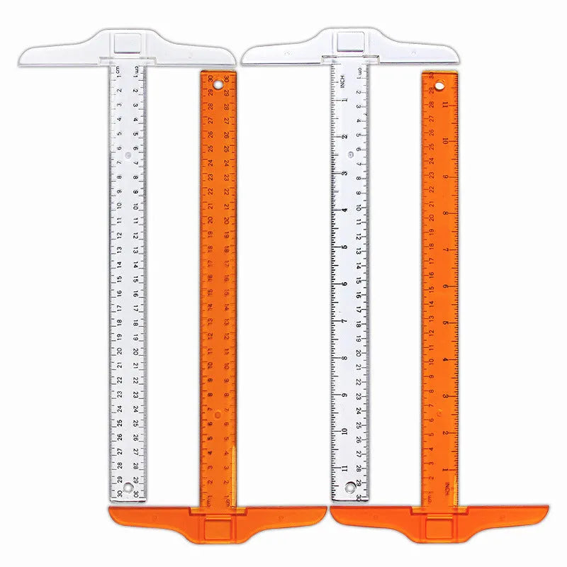 30cm plastic T-shaped ruler with measurement scales in transparent or orange yellow colour options