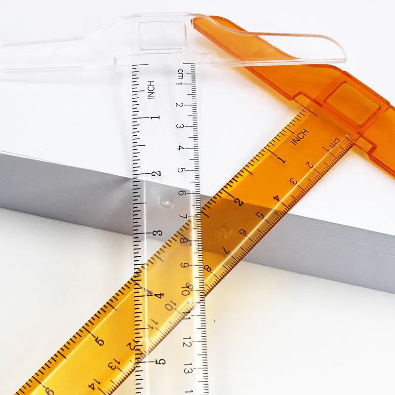 30cm plastic T-shaped ruler with measurement scales in transparent or orange yellow colour options