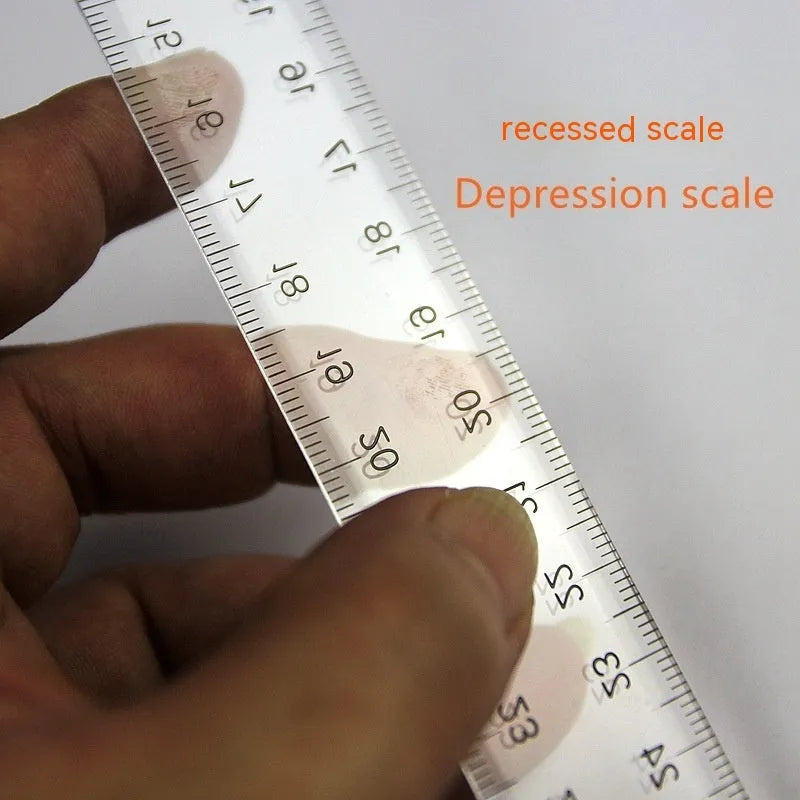 30cm plastic T-shaped ruler with measurement scales in transparent or orange yellow colour options