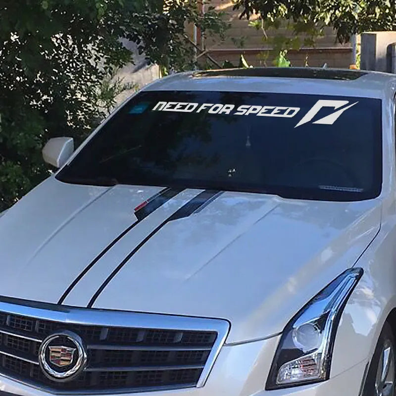 Need for Speed branded car window decal sticker shown in rose red and white colour options.