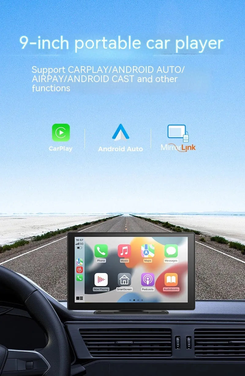 9-inch CarPlay driving recorder dash camera with dual lens for front and rear vehicle recording
