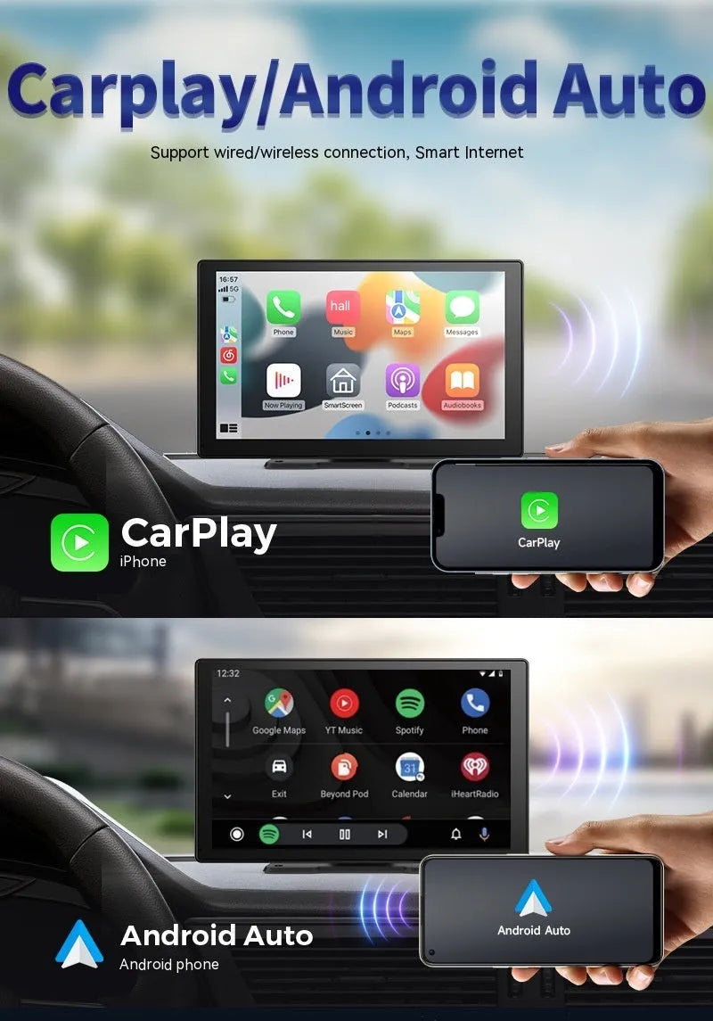 9-inch CarPlay driving recorder dash camera with dual lens for front and rear vehicle recording