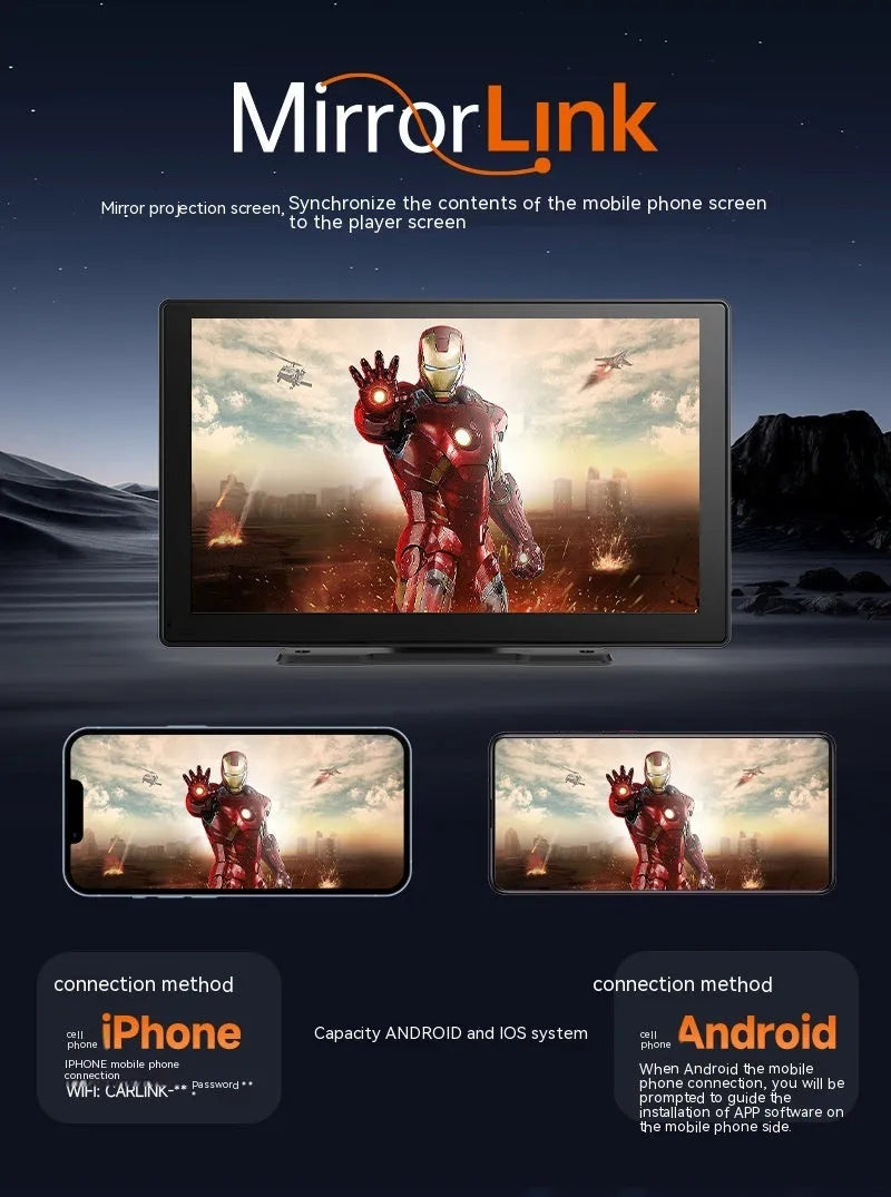 9-inch CarPlay driving recorder dash camera with dual lens for front and rear vehicle recording