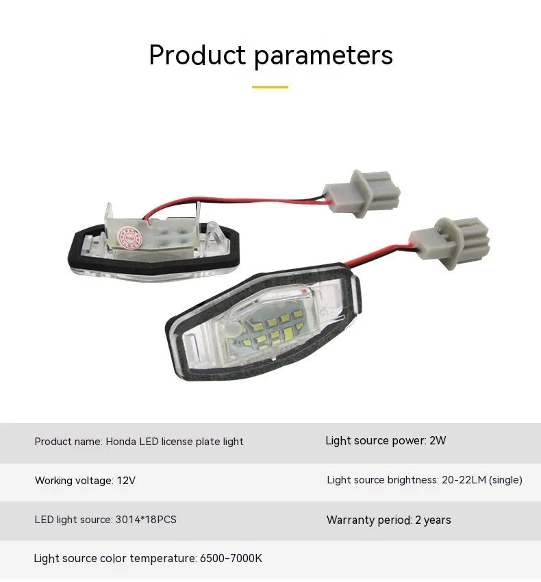 White LED license plate light unit for Honda CIVIC cars on a plain background.