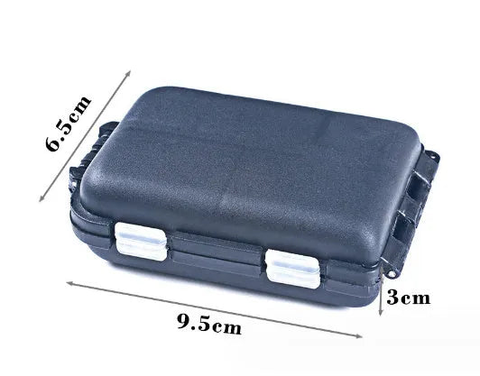 Fishing tackle storage box with 10 compartments in black colour showing organised layout