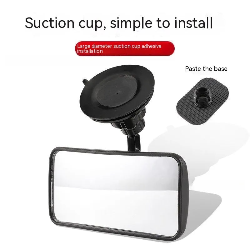 Black 360-degree rotating rearview mirror for car with suction cup mount on a windscreen.