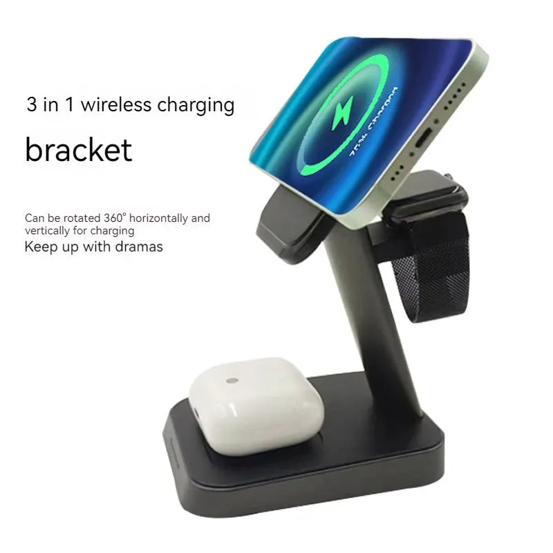 Black vertical wireless charging station with phone charging upright and 10000mAh battery capacity