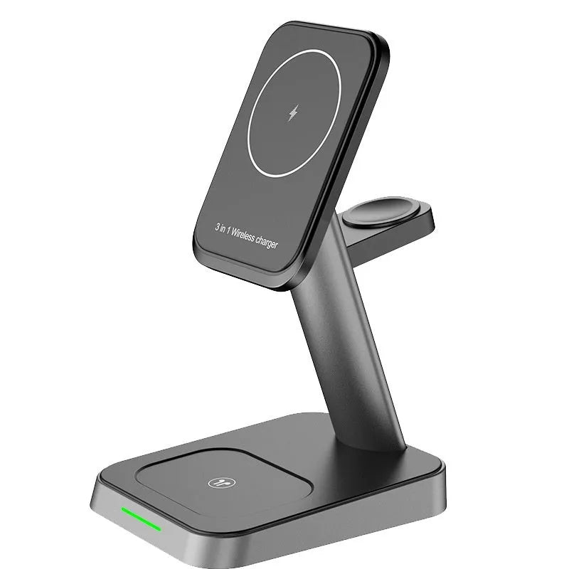 Black vertical wireless charging station with phone charging upright and 10000mAh battery capacity