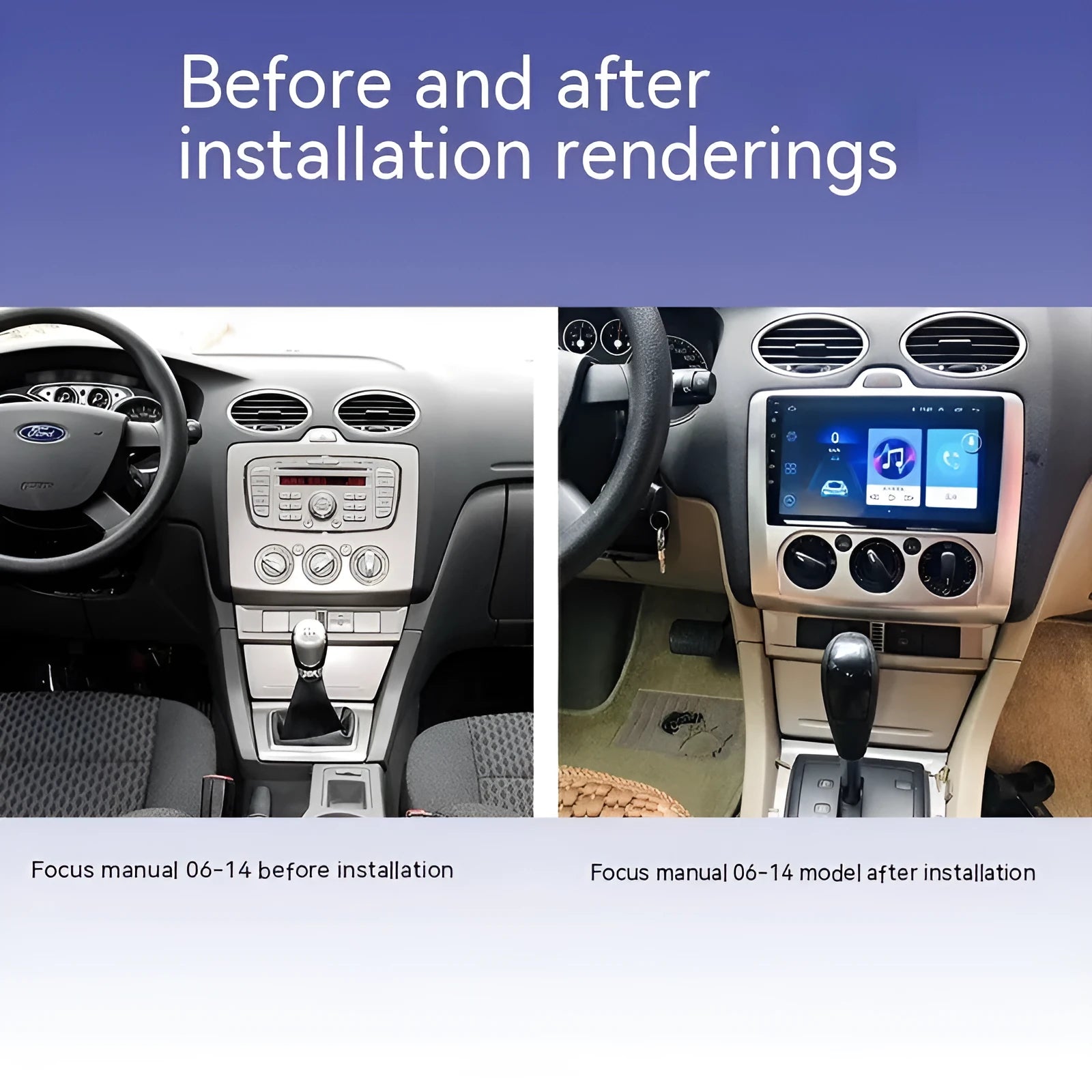 Volkswagen Fox Android car stereo with 9 inch touchscreen showing navigation and manual air conditioning controls