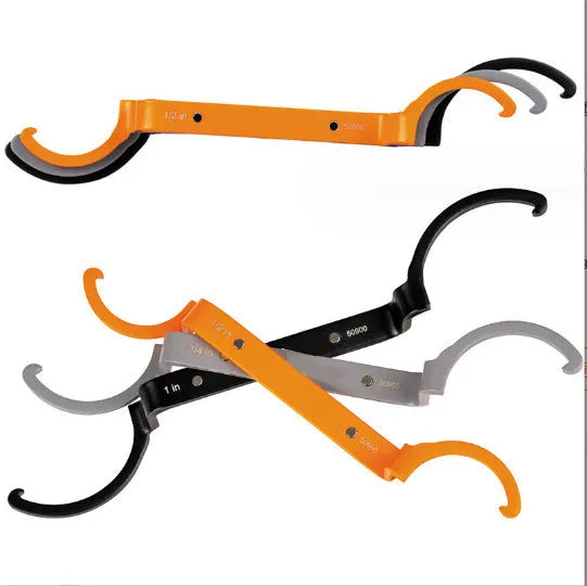 Crescent magnetic suction wrench catheter locking wrench kit three-piece set with orange, grey, and black wrenches