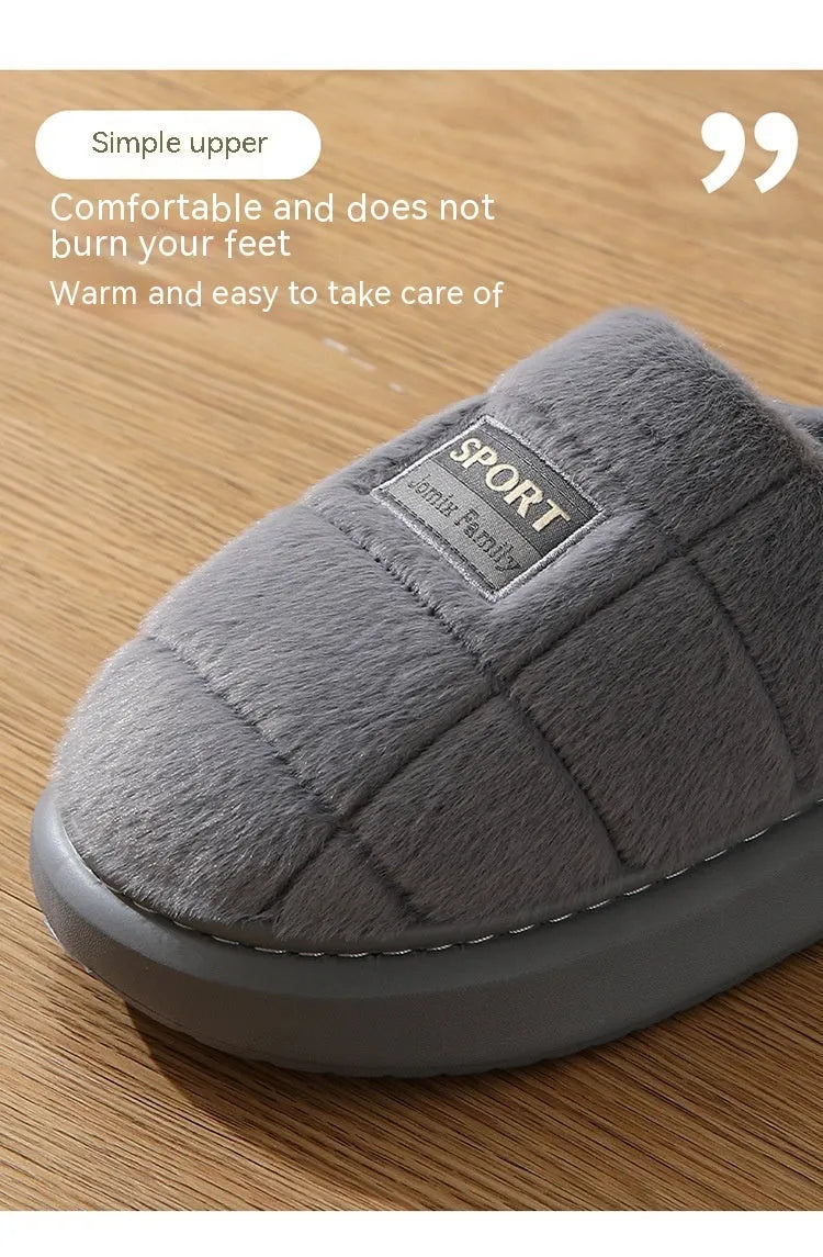 Men's plaid winter slippers with rabbit hair upper, EVA sole, and artificial wool lining in grey colour