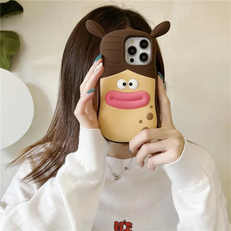 Cartoon Sausage Mouth Girl silicone iPhone case with pop-up mouth and colour-matching finish