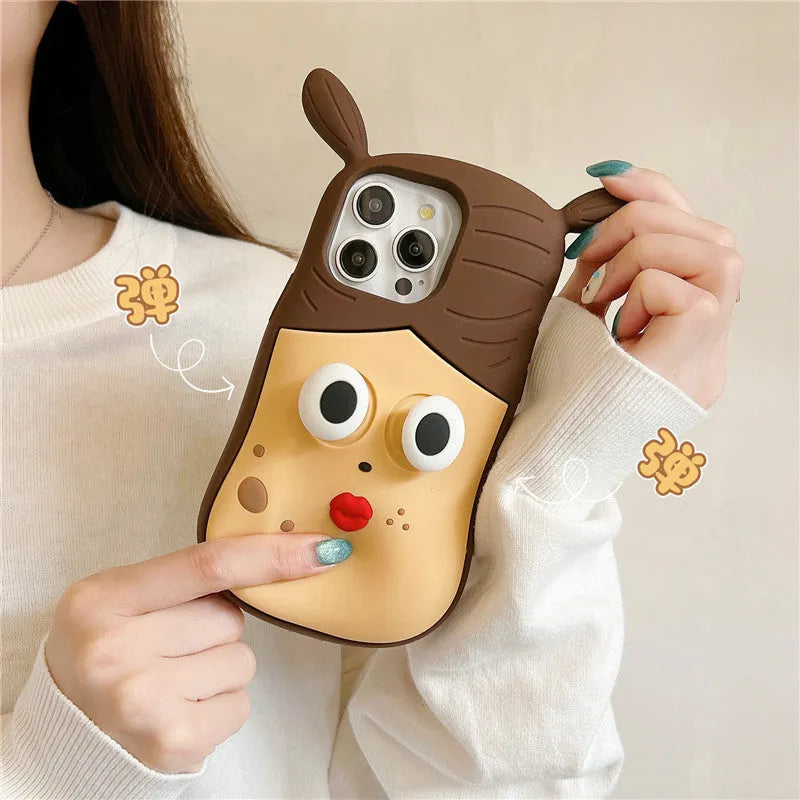 Cartoon Sausage Mouth Girl silicone iPhone case with pop-up mouth and colour-matching finish