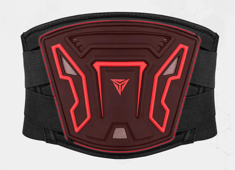 MDL1028 black and red motorcycle waist support harness for long-distance riding.