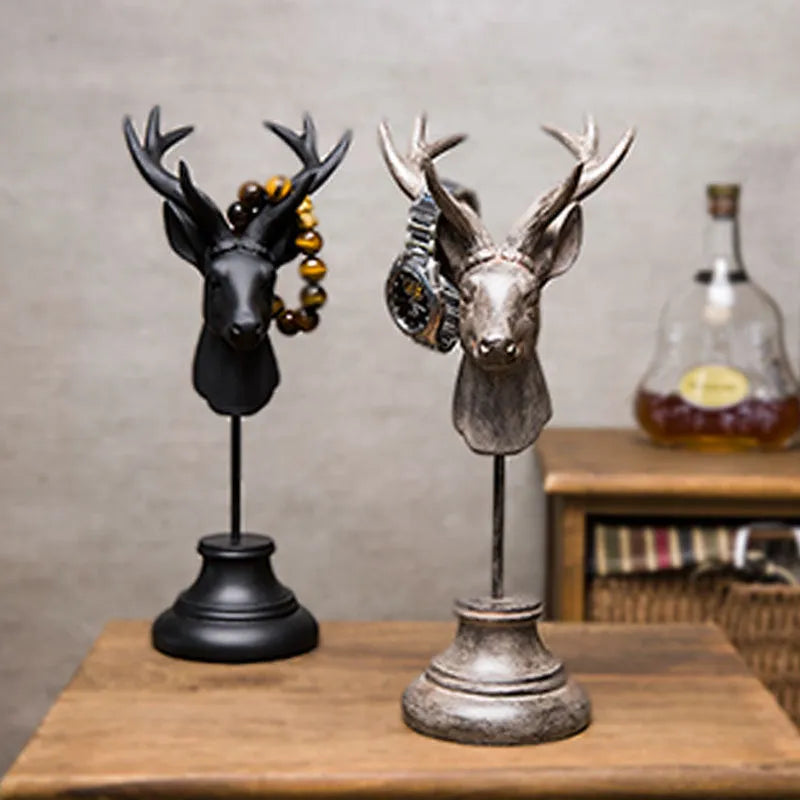 Handcrafted natural resin animal sculpture in black, white, or wood colour, 32cm tall home decoration