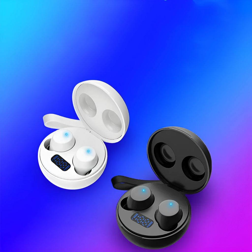 Black wireless magnetic sports in-ear headphones with neck mount and charging box