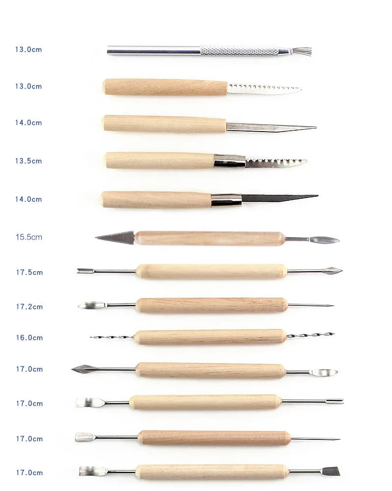 27-piece pottery clay tool set with stainless steel sculpting tools and OPP storage bag.