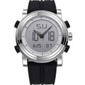 Dual display electronic watch with luminous hands and digital readout on 47mm dial