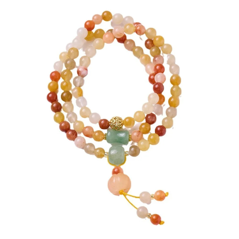 Women's three-circle pumpkin tassel jade bracelet with Jinsi Jade stones and handcrafted construction