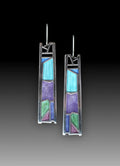 Silver drop-shaped women's earrings with irregular oil colour effect on alloy