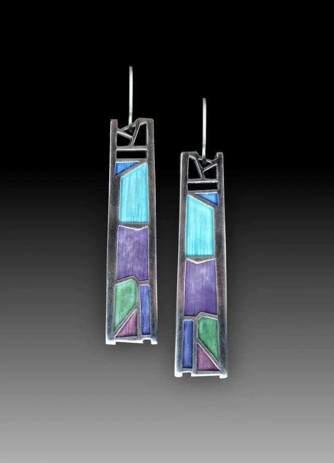 Silver drop-shaped women's earrings with irregular oil colour effect on alloy