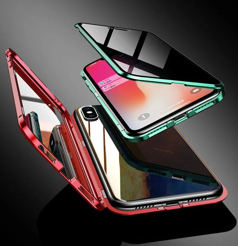 Anti-peeping magnetic clamshell phone case for Samsung Galaxy with double-sided glass in black colour