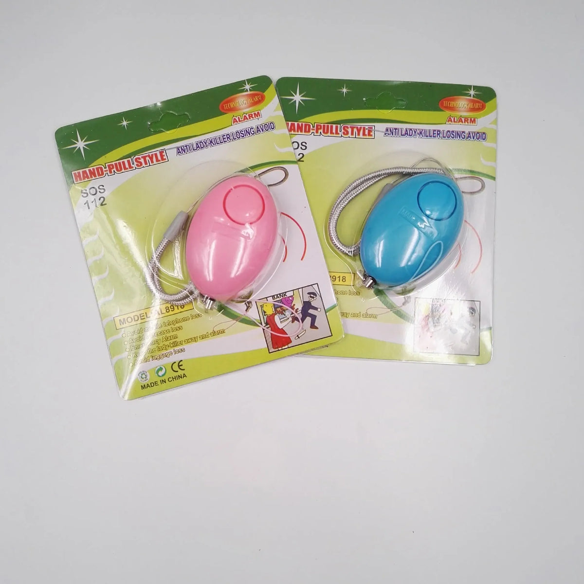 Oval 120dB personal alarm for women, elderly and children in black, blue, pink, red or yellow