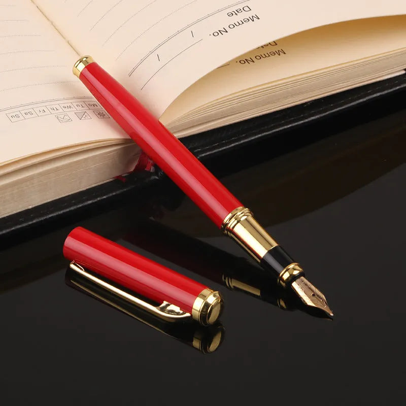 Red and black metal fountain pens with 0.5mm Yijin nibs in OPP packaging