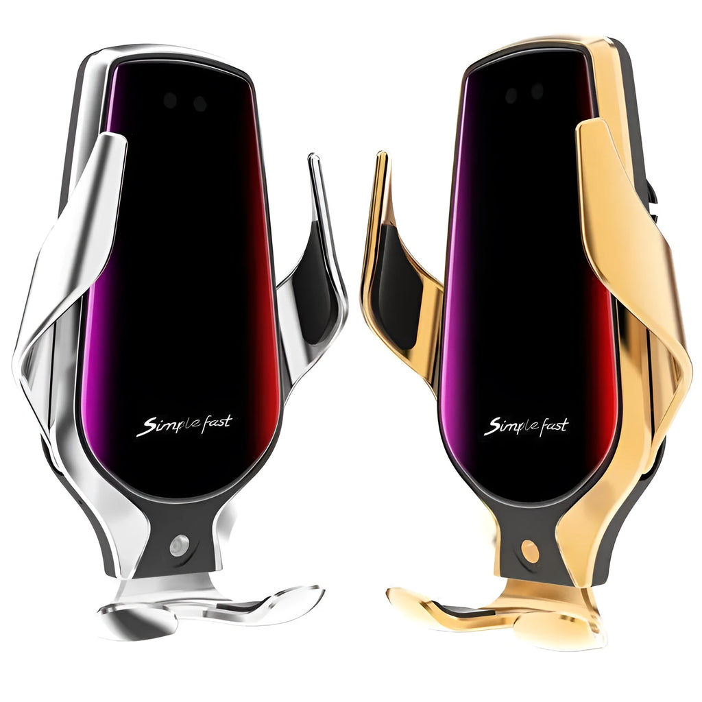 Magic Clip R3 car phone holder with adjustable charging clip in black, gold, or silver
