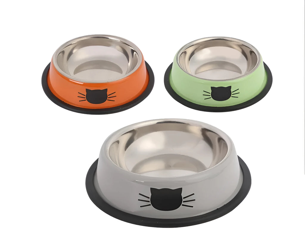 Stainless steel non-slip pet bowl for cats and dogs, 11.5 x 15.5 x 3.5 cm, in purple orange green black grey or sky blue