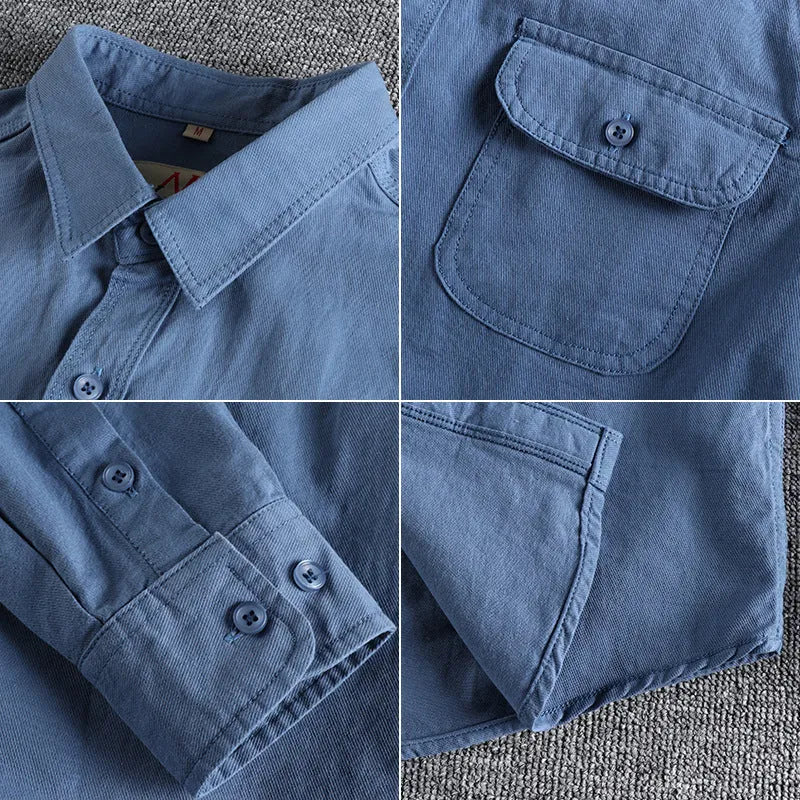 British retro long sleeve shirt in light blue or white, cotton cardigan style for spring wear, sizes M to 2XL