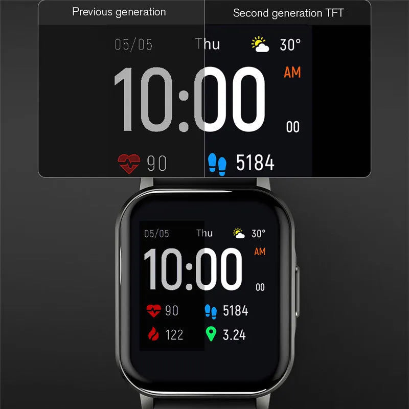 Black waterproof smart bracelet with 1.4-inch HD screen on silicone strap, showing health monitoring display