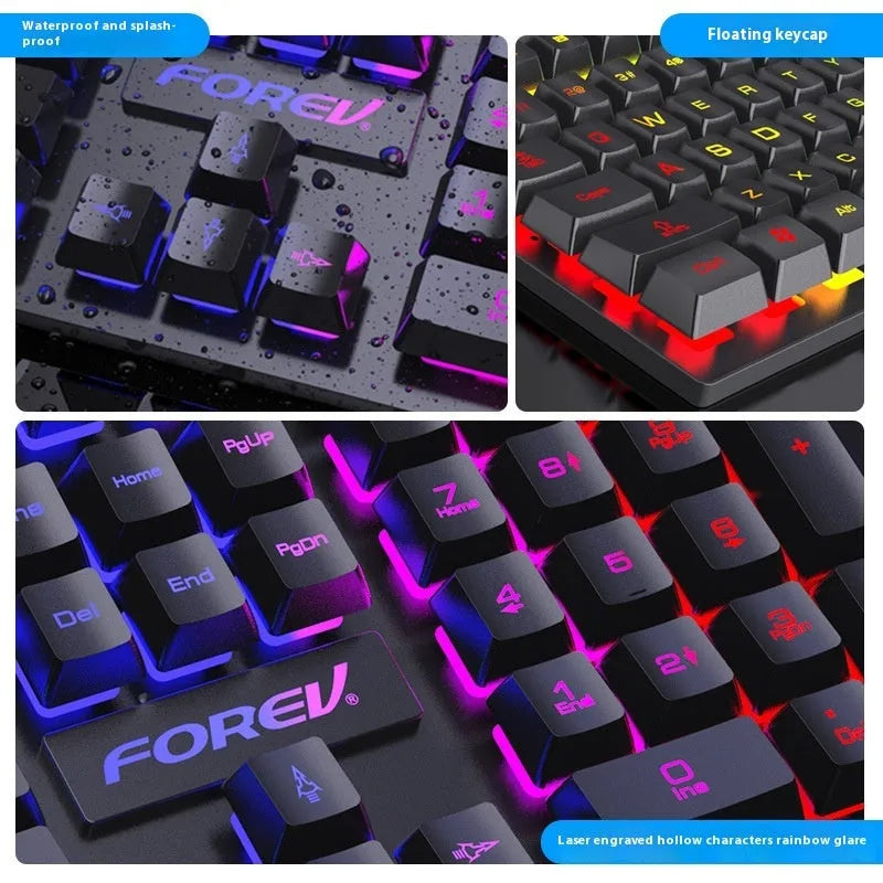 Wired keyboard, ABS, 440x130x30mm, with luminous character and six-colour backlight option for desktop and notebook.