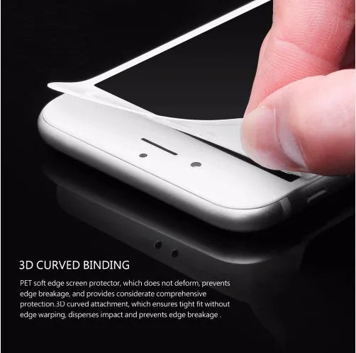 0.23mm tempered glass screen protector for iPhone with 3D curved edges in black and white.