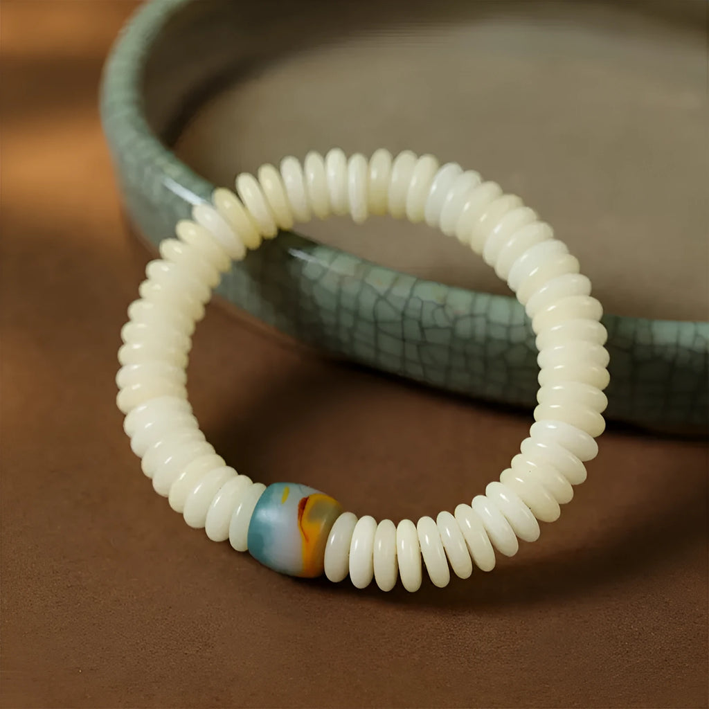 Tibetan white Bodhi seed bracelet and handheld mala for Buddhist meditation