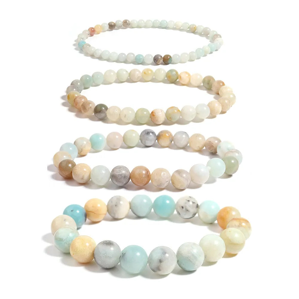 Handmade bohemian natural stone beaded bracelet, unisex, 4mm to 10mm shiny Amazon style beads