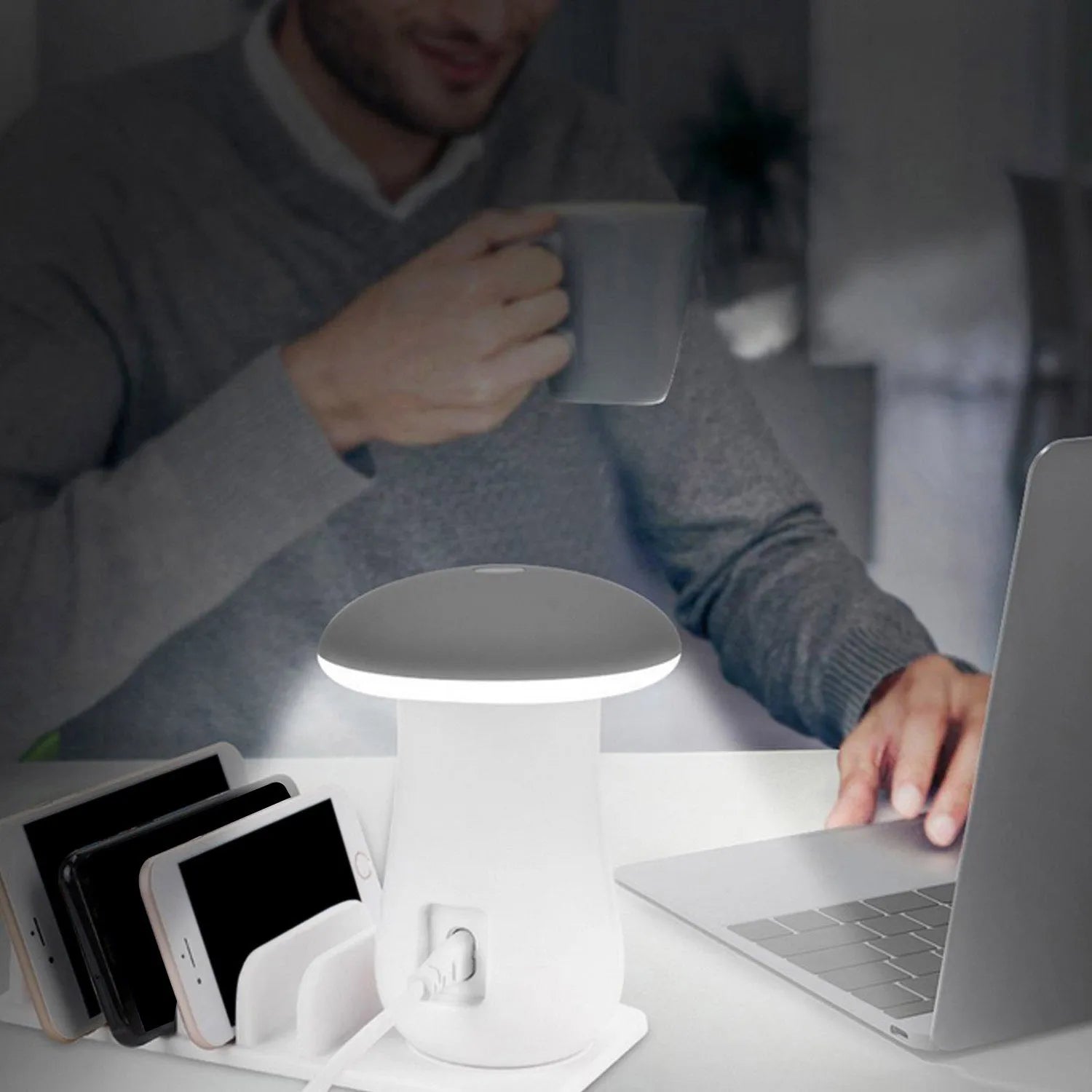 Besegad Mushroom LED Light Lamp USB Charging Dock Station with 5 ports and soft night light