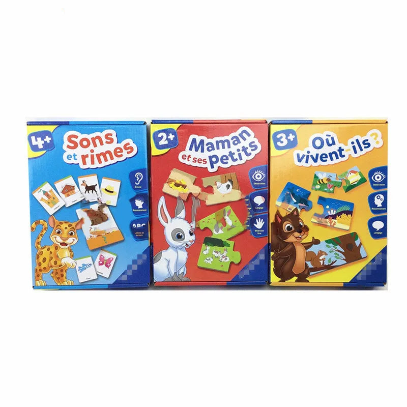 French educational puzzle toy with 12 matching pairs on paper plates for children over 2 years