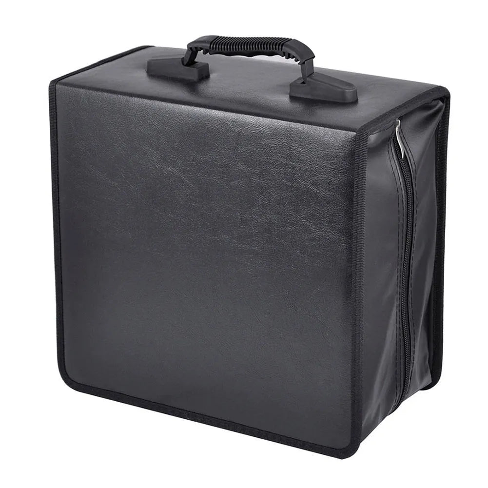 Black Oxford cloth CD DVD storage organiser bag with zipper closure and top hand strap