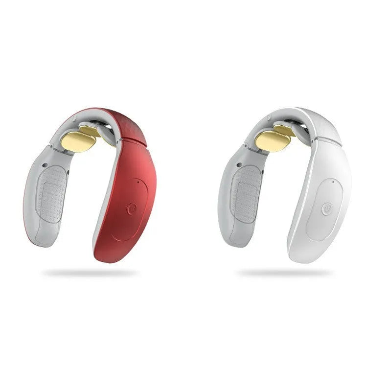 Red and white intelligent cervical massager with battery and controls for neck, back, and leg relief