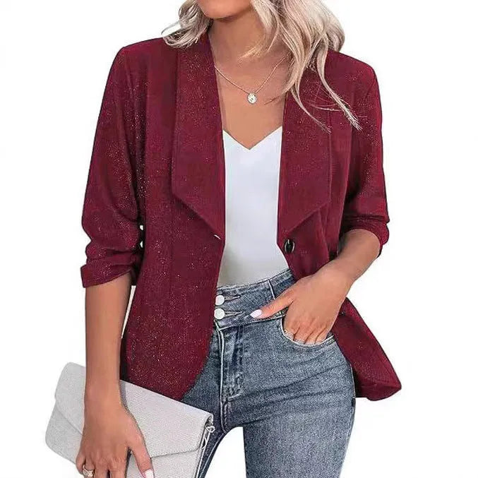Slim fit polyester cardigan jacket in black, white or wine red with long sleeves