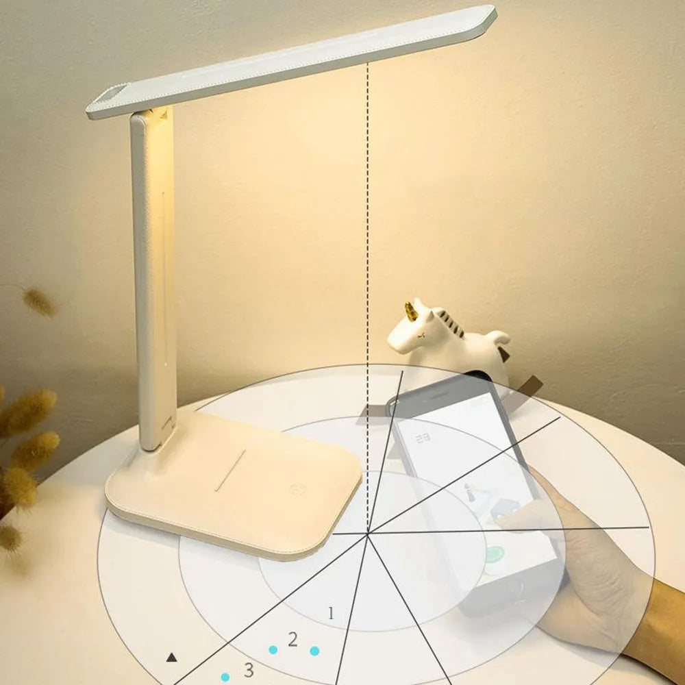 White eye protection table lamp with touch dimming and USB charging socket