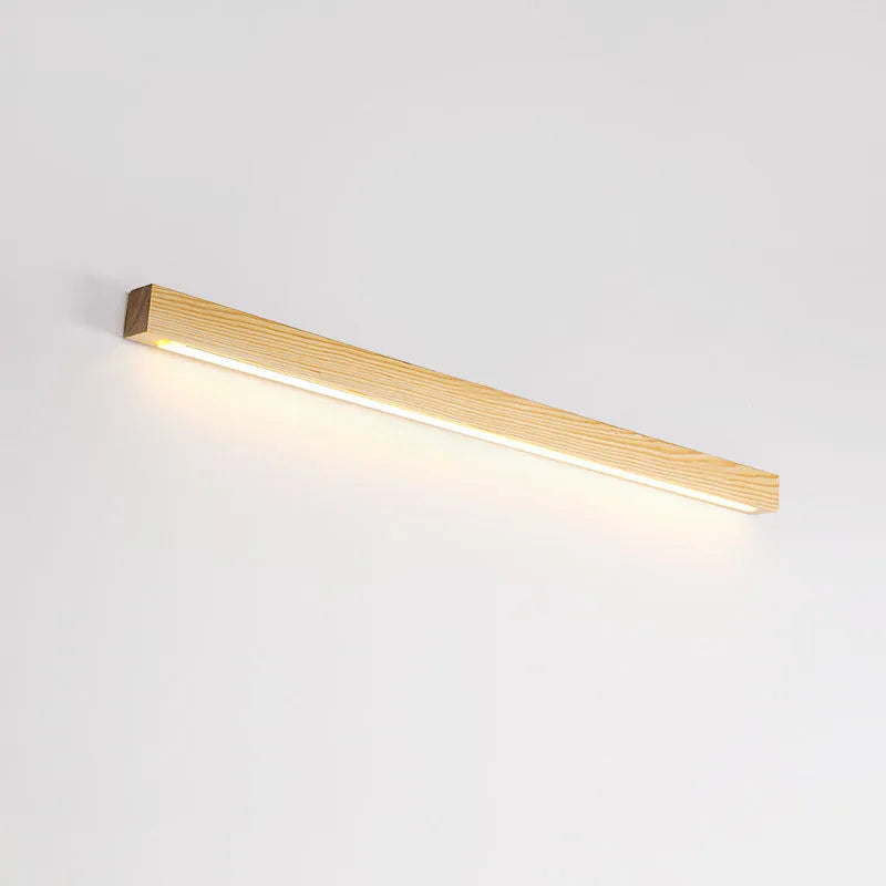 Walnut colour wooden strip wall lamp with LED lighting in minimalist rectangular design
