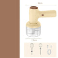 USB rechargeable electric garlic chopper with egg beater attachment in khaki or beige colour options