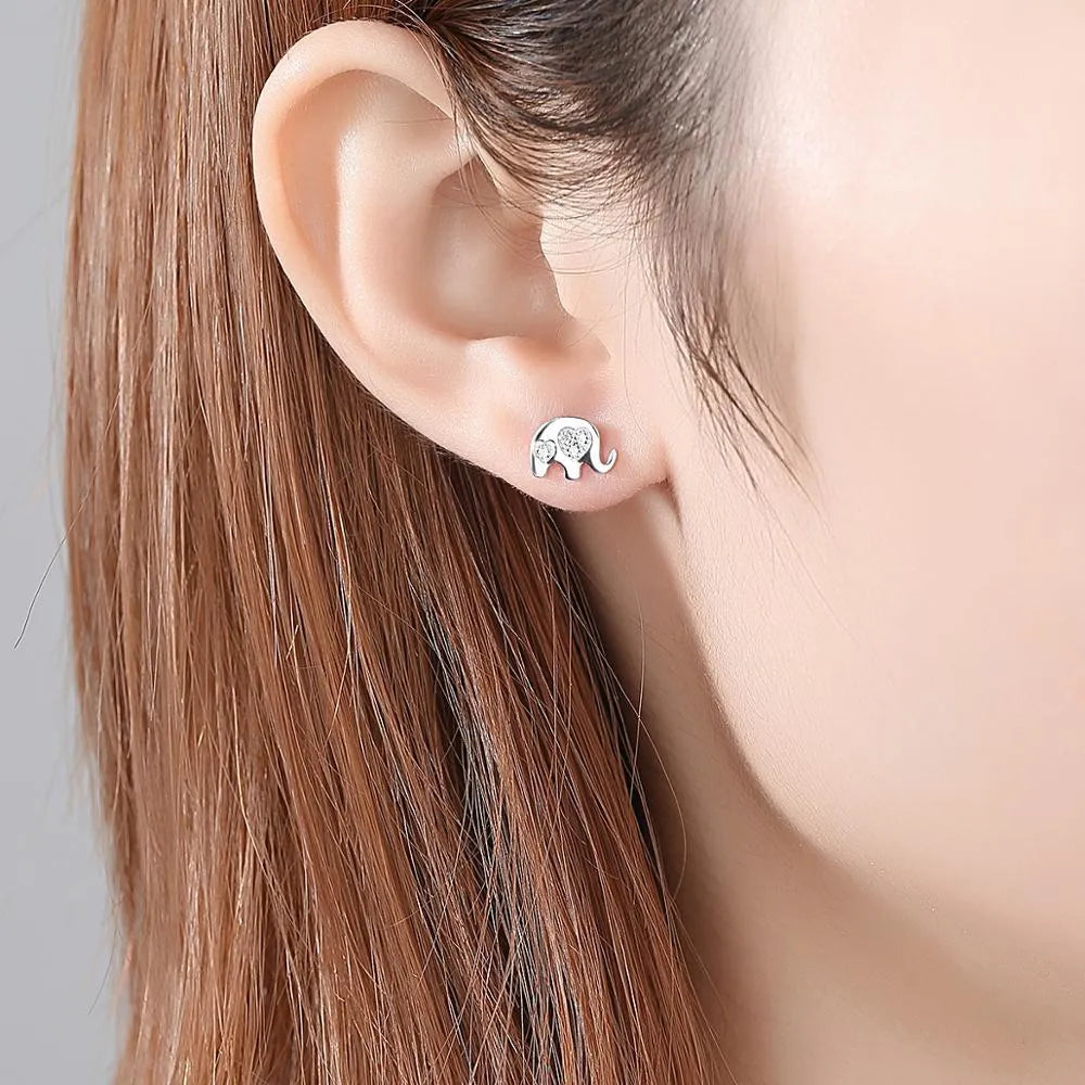 Geometric Korean silver earrings with gem setting, 0.6cm by 0.9cm size